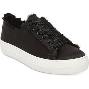 Steve Madden Greyla Black Satin Platform Sneakers, size 8